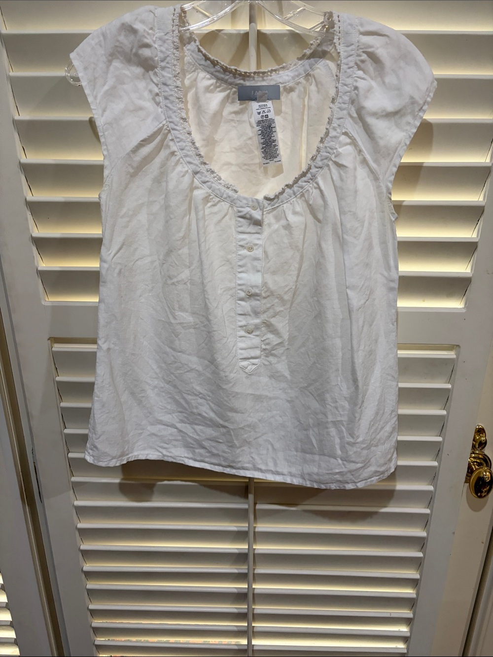 Farhi White Cotton Cap-Sleeve Blouse .size 4
